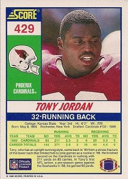 1990 Score #429 Tony Jordan Back