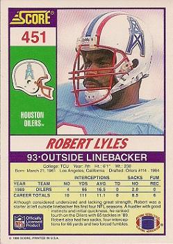 1990 Score #451 Robert Lyles Back