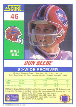 1990 Score #46 Don Beebe Back