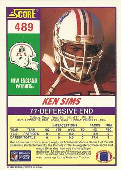 1990 Score #489 Ken Sims Back