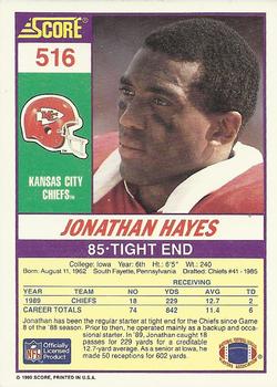 1990 Score #516 Jonathan Hayes Back