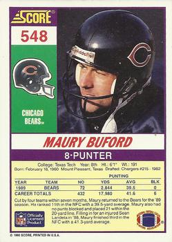 1990 Score #548 Maury Buford Back