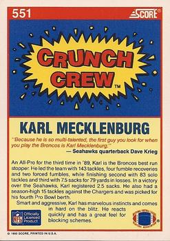 1990 Score #551 Karl Mecklenburg Back