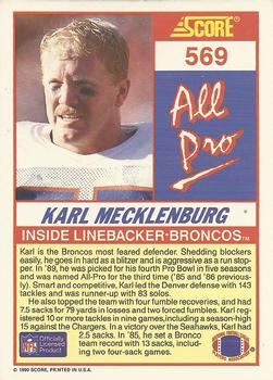 1990 Score #569 Karl Mecklenburg Back