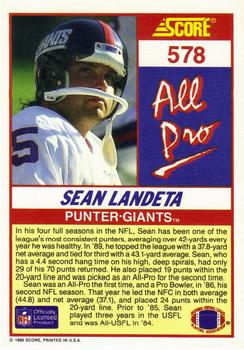 1990 Score #578 Sean Landeta Back