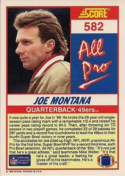 1990 Score #582 Joe Montana Back