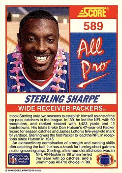 1990 Score #589 Sterling Sharpe Back