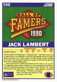 1990 Score #598 Jack Lambert Back