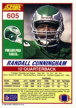 1990 Score #605 Randall Cunningham Back