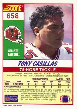 1990 Score #658 Tony Casillas Back