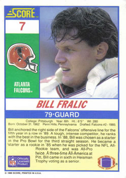 1990 Score #7 Bill Fralic Back