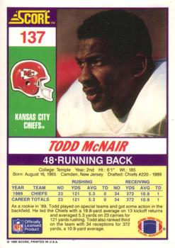 1990 Score #137 Todd McNair Back