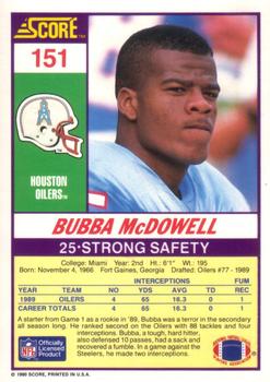 1990 Score #151 Bubba McDowell Back