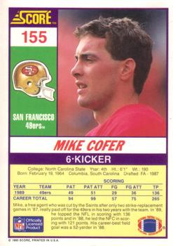 1990 Score #155 Mike Cofer Back
