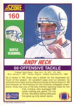 1990 Score #160 Andy Heck Back