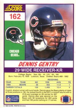 1990 Score #162 Dennis Gentry Back