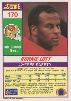 1990 Score #170 Ronnie Lott Back