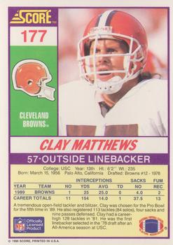 1990 Score #177 Clay Matthews Back