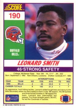 1990 Score #190 Leonard Smith Back