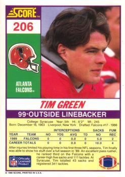 1990 Score #206 Tim Green Back