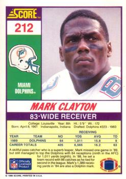 1990 Score #212 Mark Clayton Back