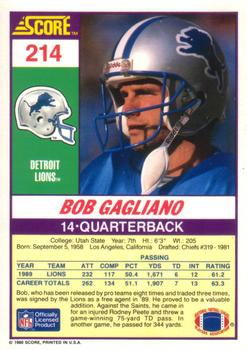 1990 Score #214 Bob Gagliano Back