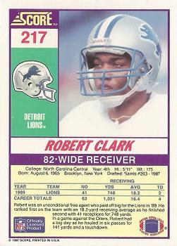 1990 Score #217 Robert Clark Back