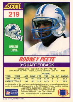 1990 Score #219 Rodney Peete Back
