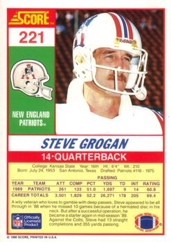 1990 Score #221 Steve Grogan Back