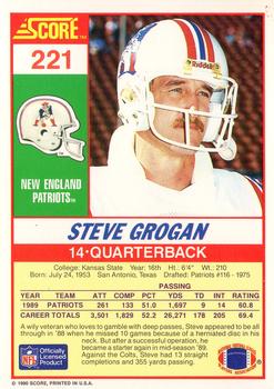 1990 Score #221 Steve Grogan Back