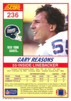 1990 Score #236 Gary Reasons Back