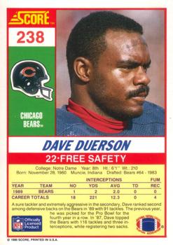 1990 Score #238 Dave Duerson Back