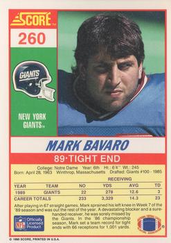 1990 Score #260 Mark Bavaro Back