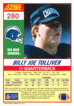 1990 Score #280 Billy Joe Tolliver Back