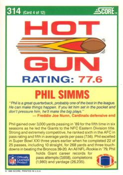 1990 Score #314 Phil Simms Back