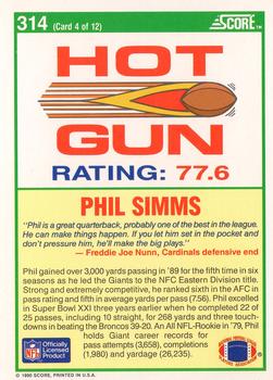 1990 Score #314 Phil Simms Back