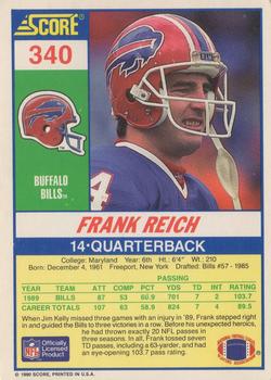 1990 Score #340 Frank Reich Back