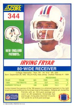 1990 Score #344 Irving Fryar Back