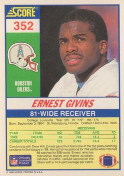 1990 Score #352 Ernest Givins Back