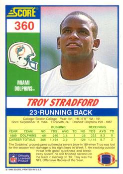 1990 Score #360 Troy Stradford Back