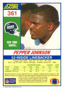 1990 Score #361 Pepper Johnson Back