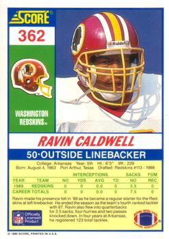 1990 Score #362 Ravin Caldwell Back