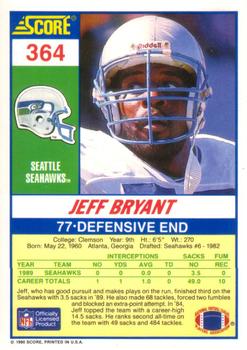 1990 Score #364 Jeff Bryant Back