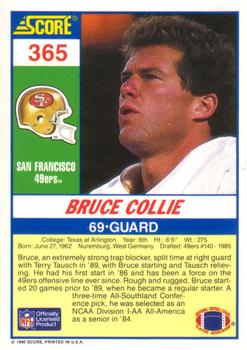 1990 Score #365 Bruce Collie Back