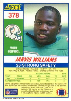 1990 Score #378 Jarvis Williams Back