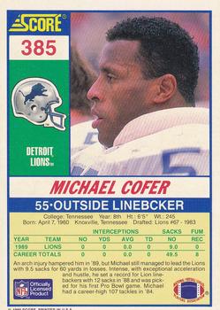1990 Score #385 Michael Cofer Back