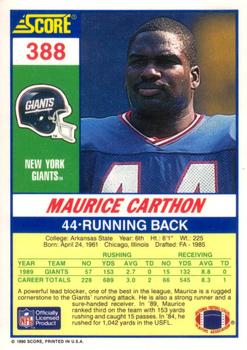 1990 Score #388 Maurice Carthon Back