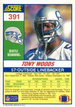1990 Score #391 Tony Woods Back