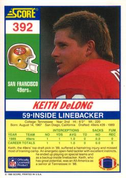 1990 Score #392 Keith DeLong Back