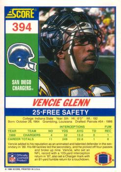 1990 Score #394 Vencie Glenn Back